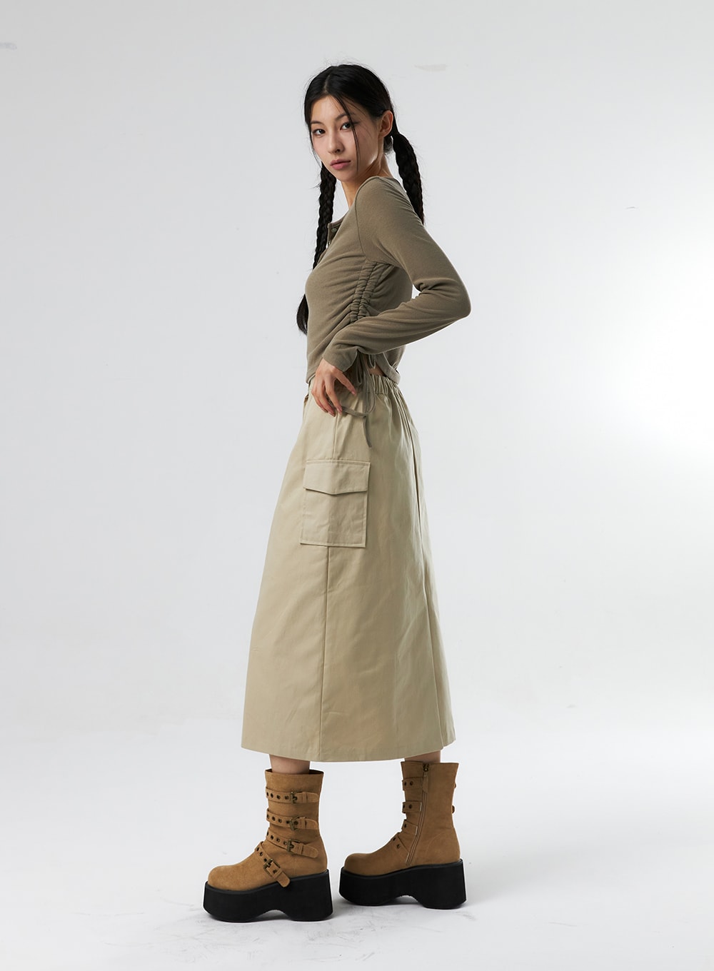 Ruched Long Sleeve Top IS327