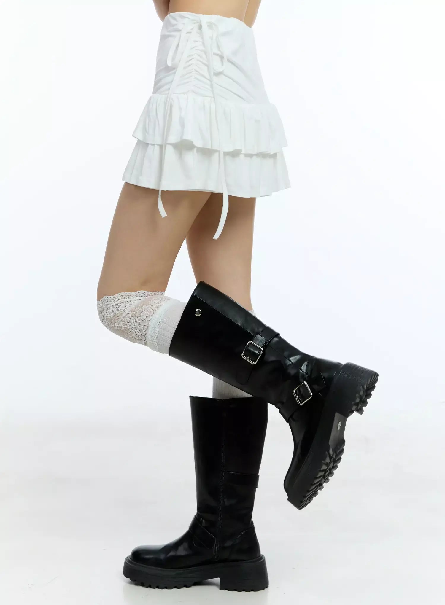 Ruffle Shirred Ribbon Mini Skirt IU524