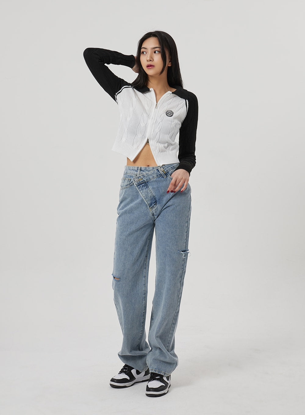 Cable Knit Two Way Zip-Up BF310