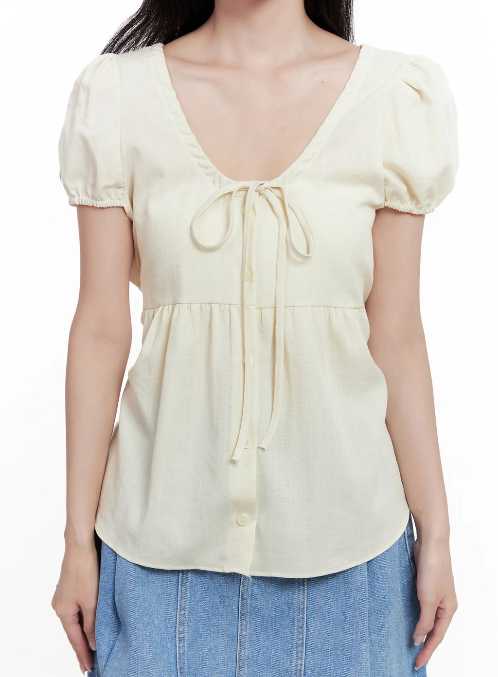 V-Neck Puff-Sleeve Summer Top CL516