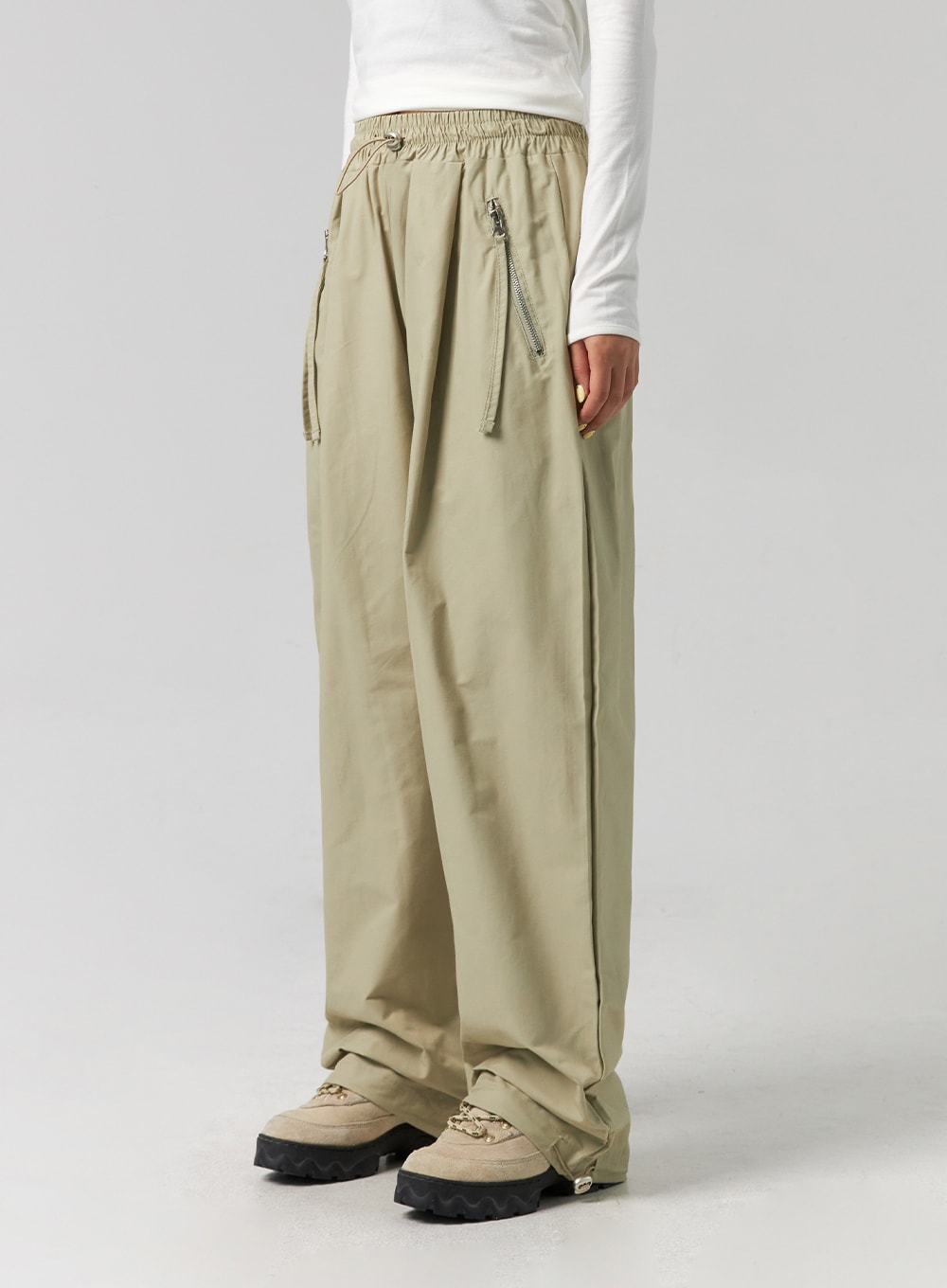 Elastic Waist Nylon Wide-Leg Pants CG329