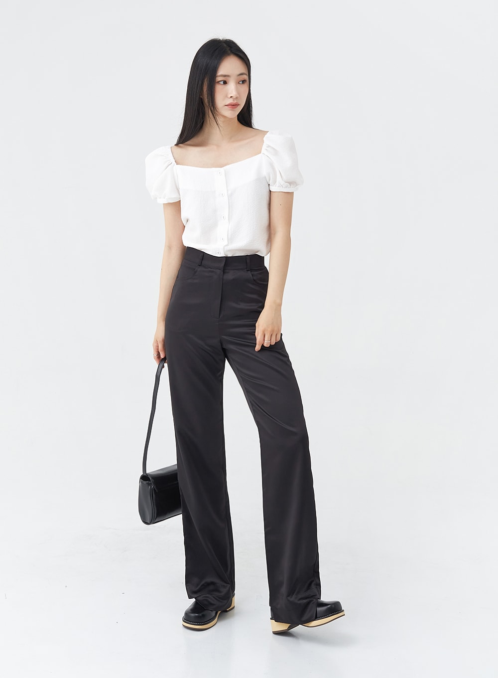 Satin Slit Straight Fit Tailored Pants OG10