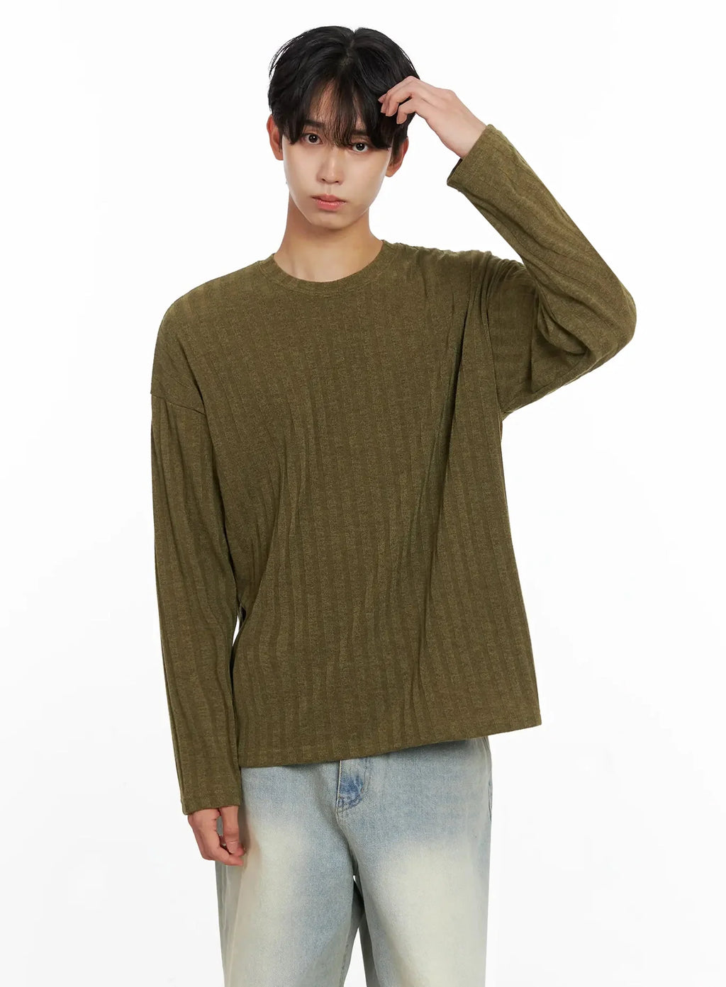Men's Ribbed Knit Long Sleeve Shirt IO516