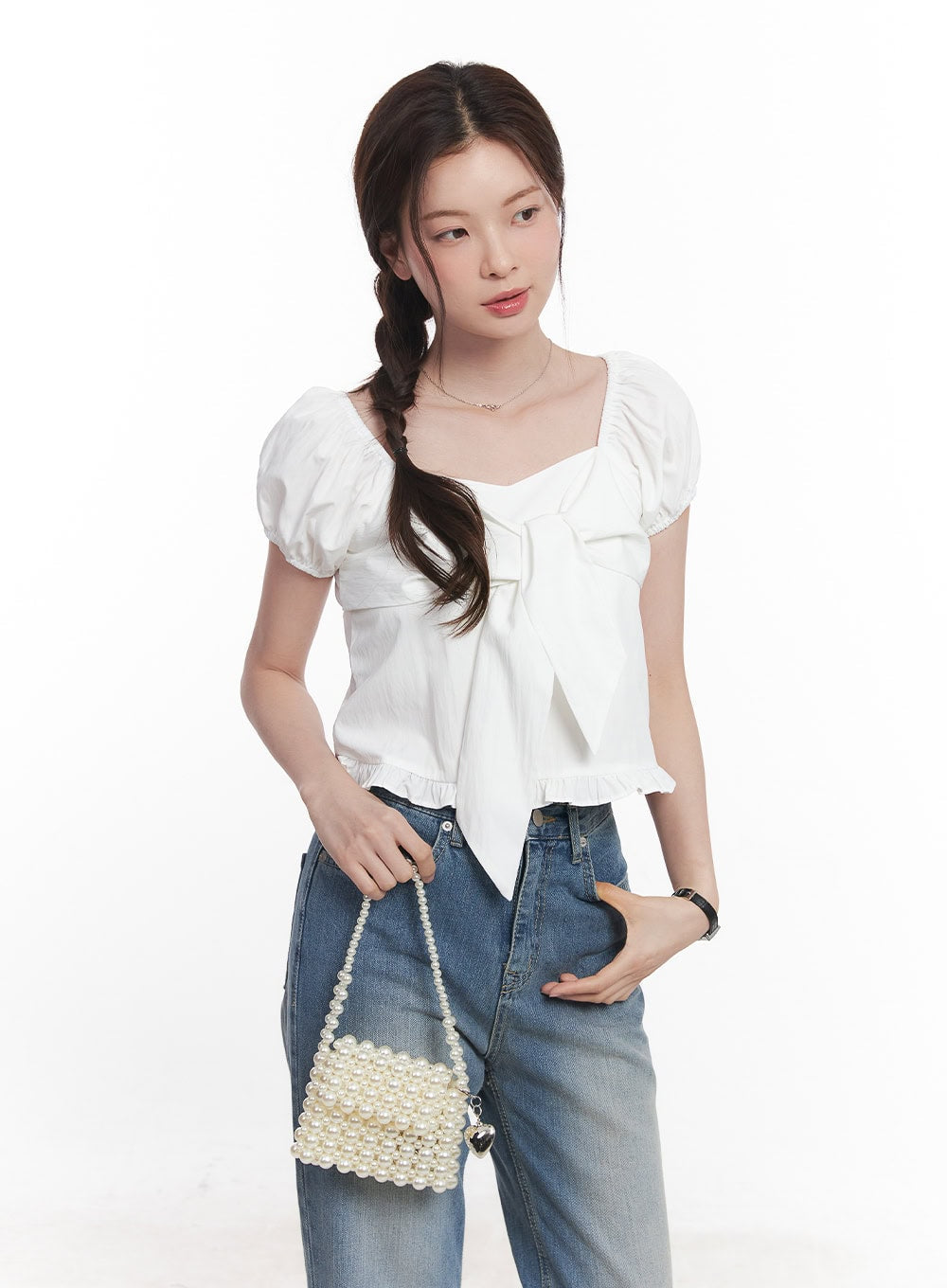 Ribbon Frill Square-Neck Top CY515