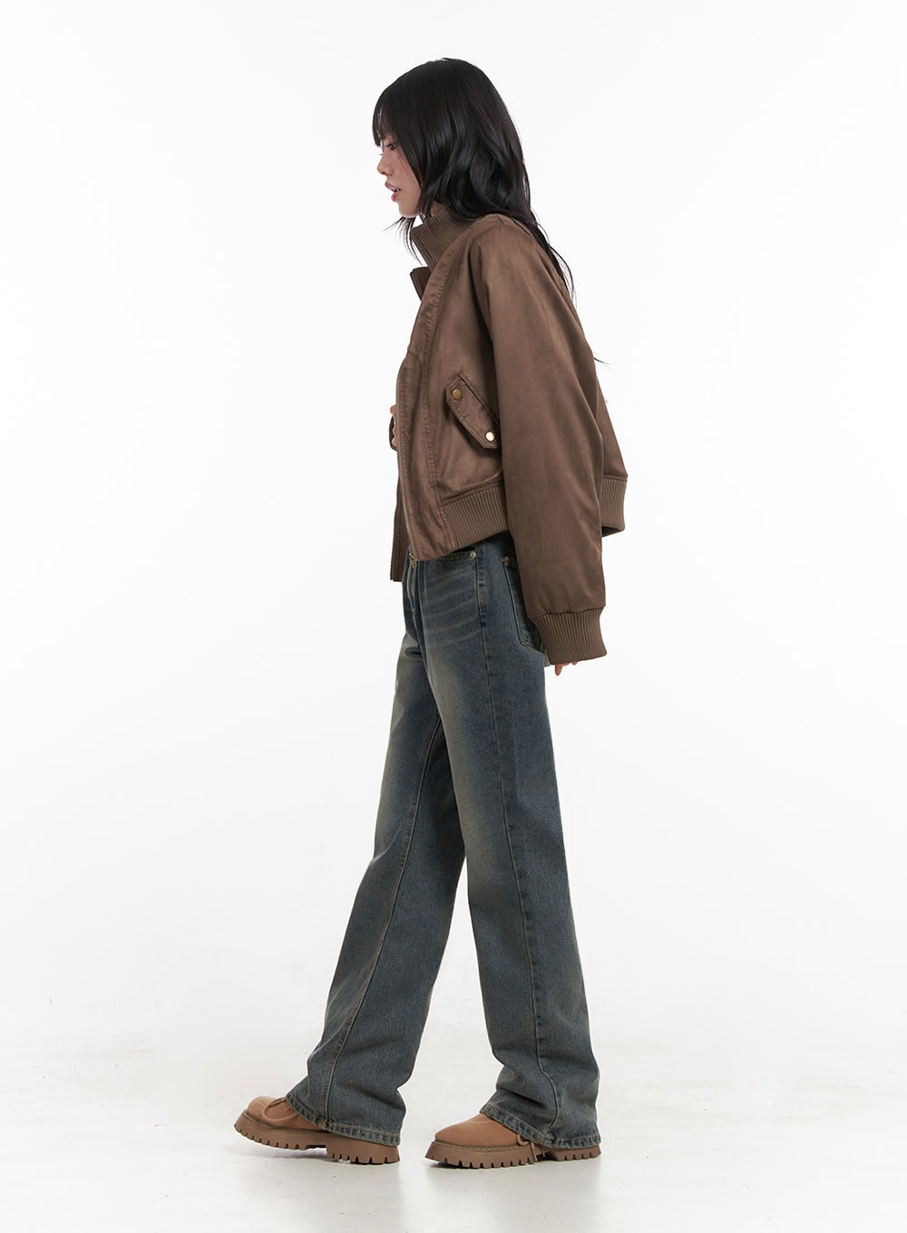 Zip-Up Suede Bomber Jacket ID402