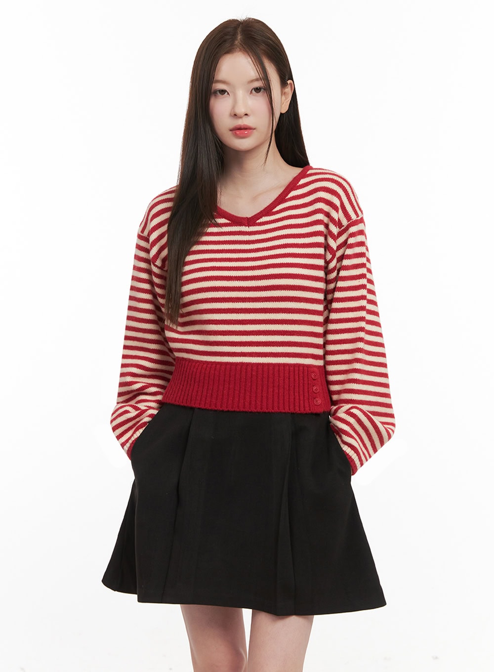 Stripe Oversized V-Neck Sweater IF505