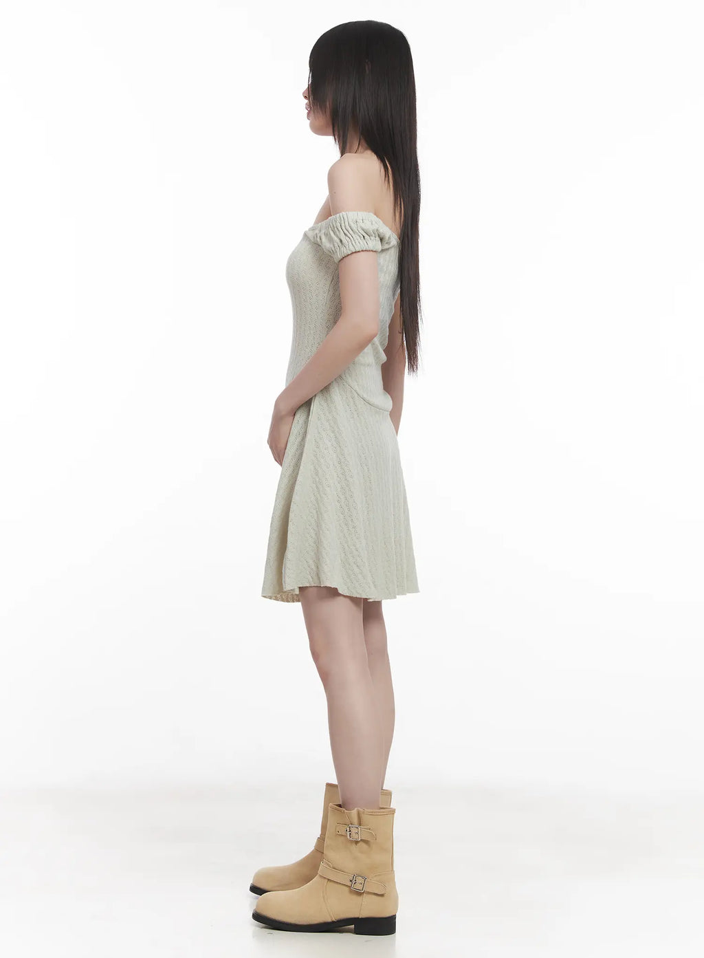 Off-Shoulder Flared Midi Dress CU518