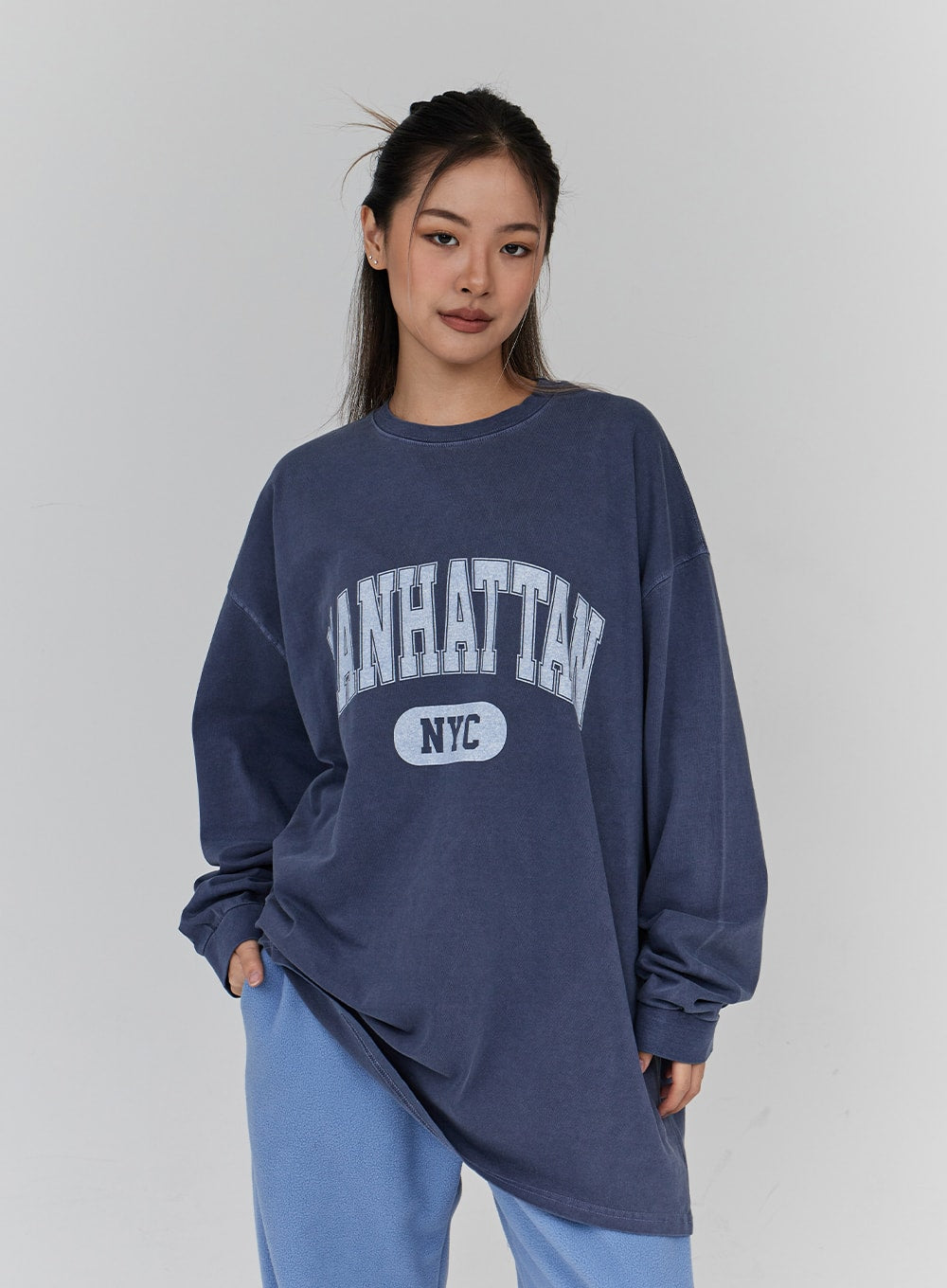 Lettering Print Oversize Long Sleeve T-Shirt Unisex CN21