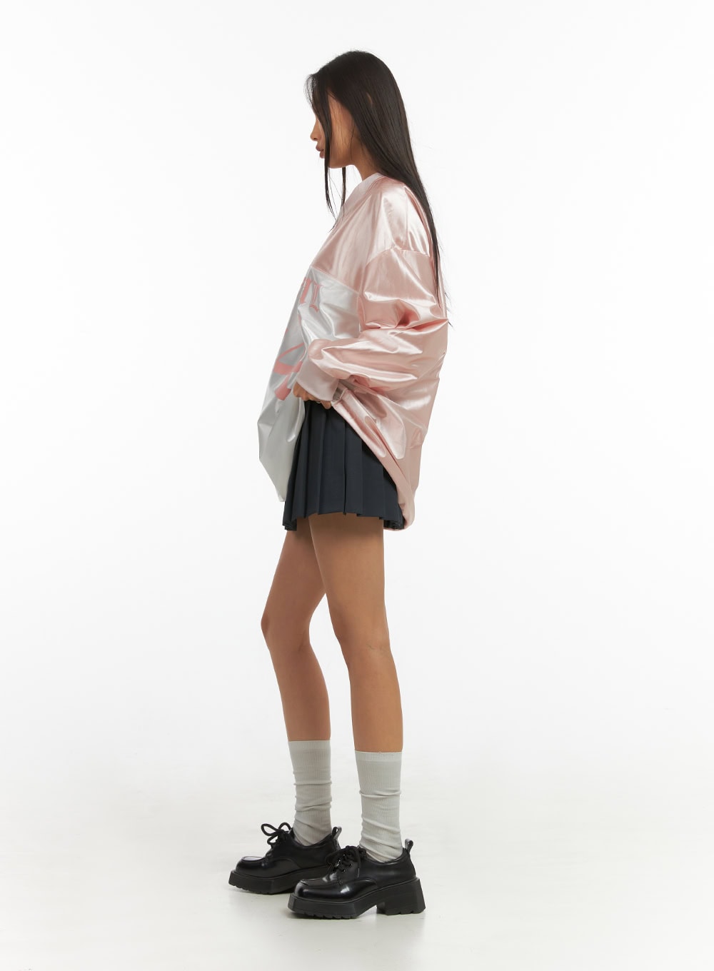 Pink Lettered Poly Sweat V-Neck Hoodie IO409