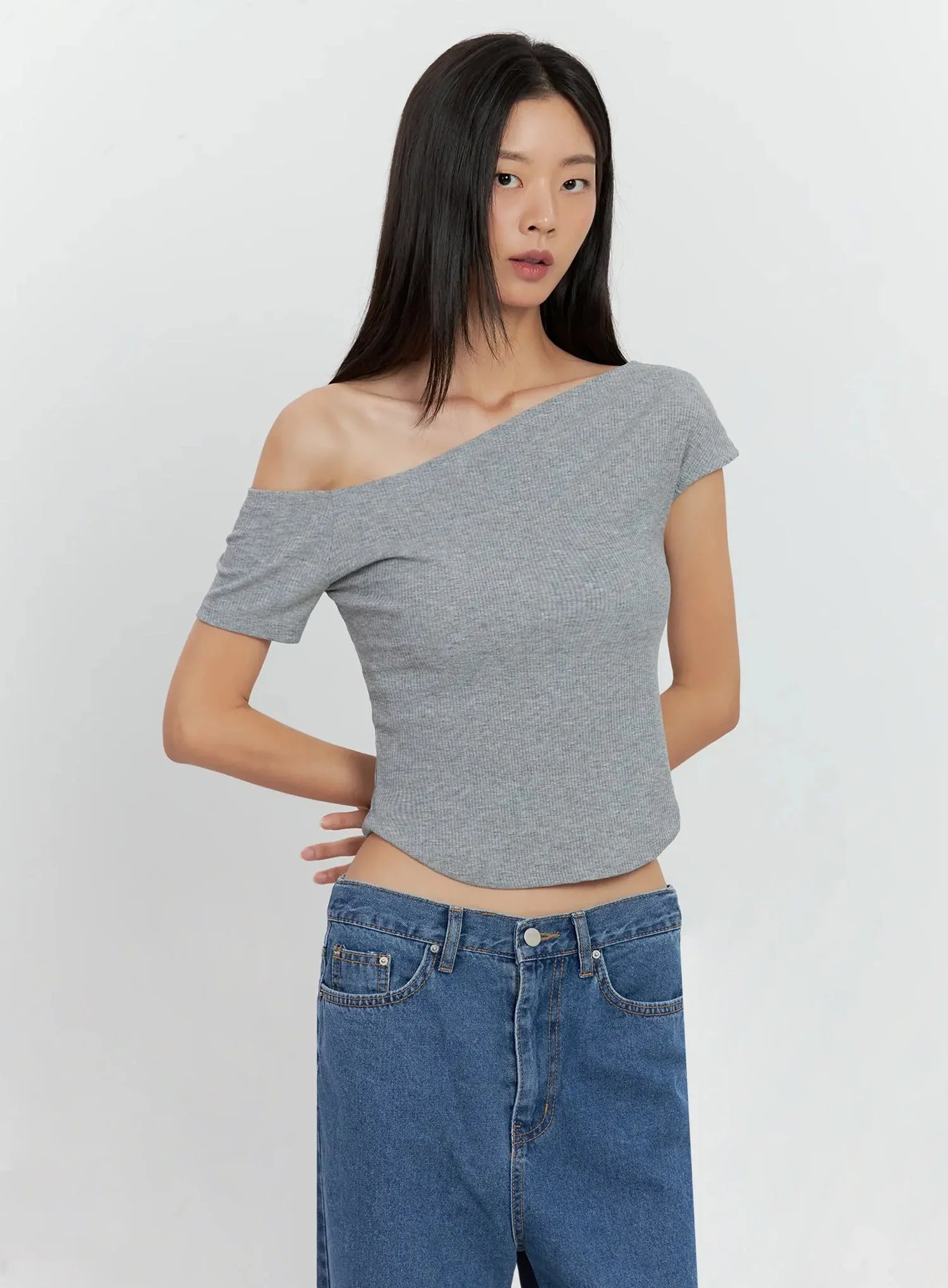 Asymmetric Ribbed Short-Sleeve IL528