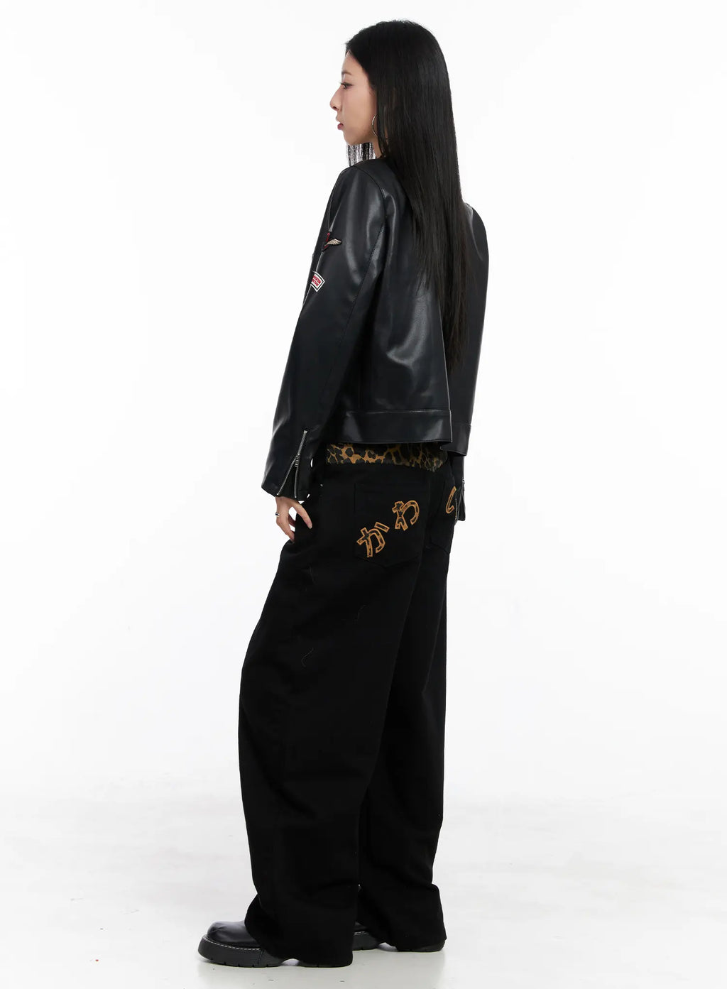 Graphic Crop Leather Jacket CC1109