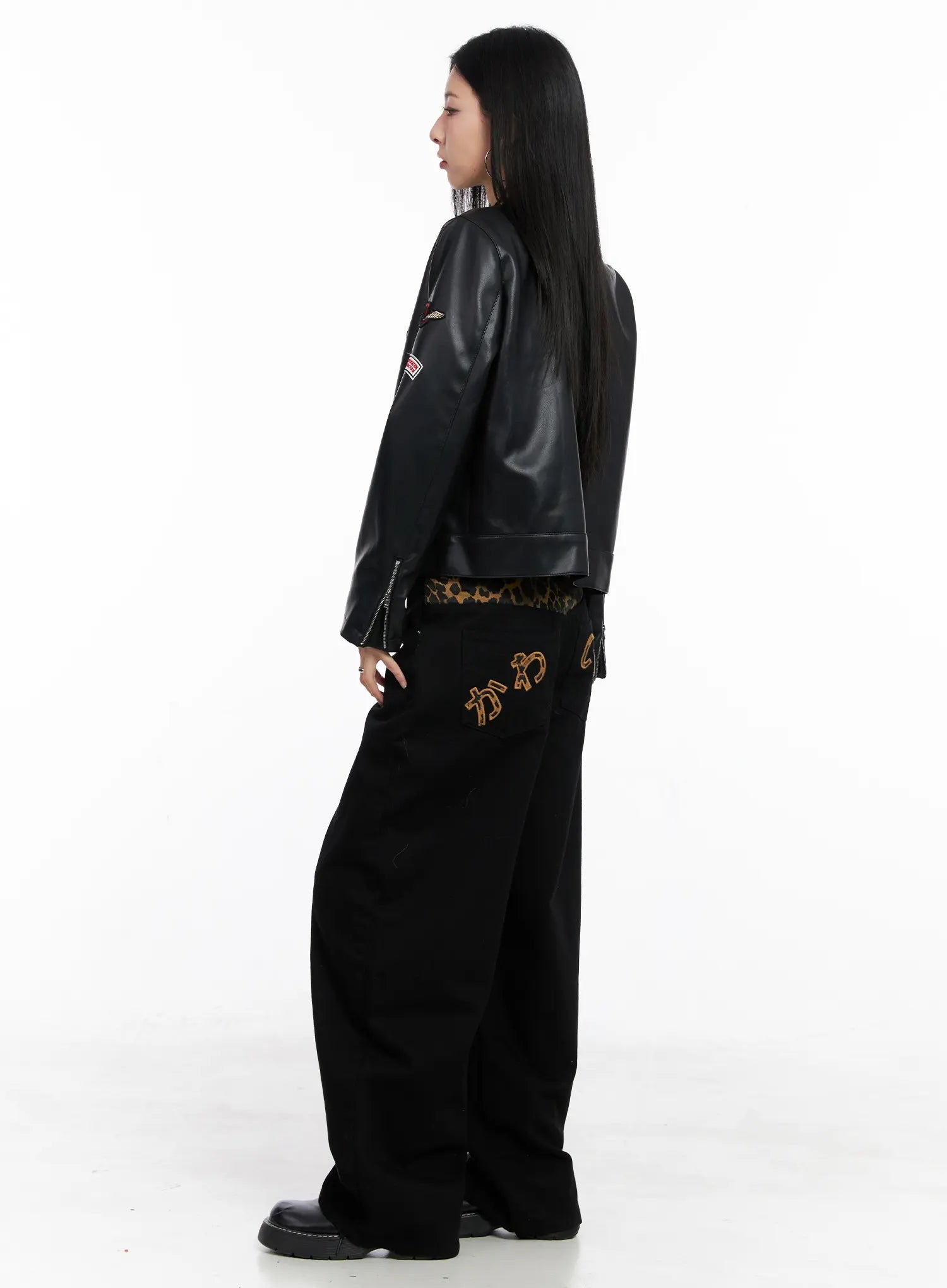 Graphic Crop Leather Jacket CC1109