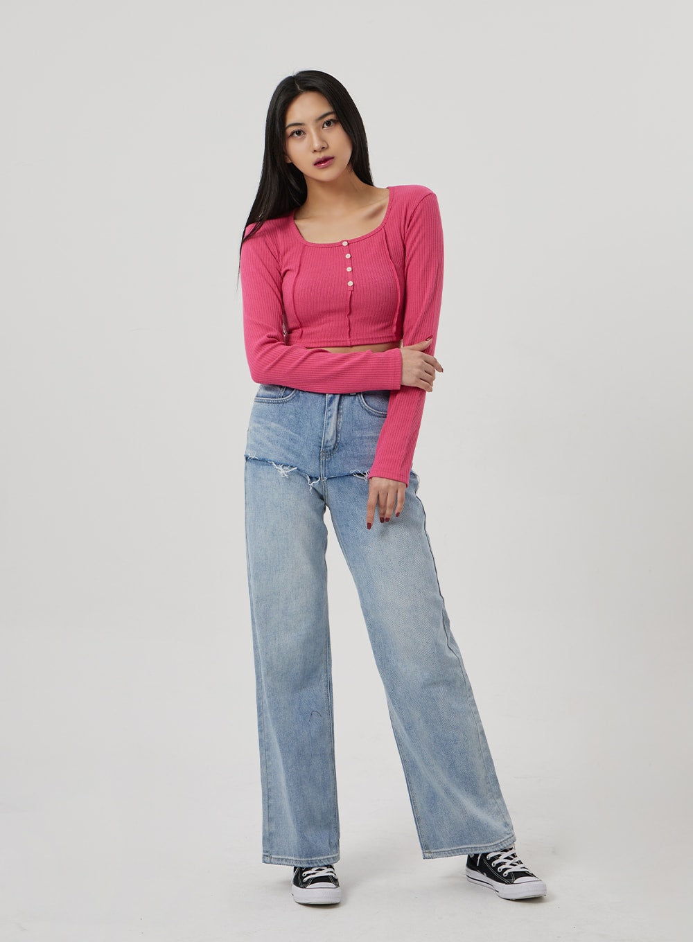 Scoop Neck Ribbed Knit Top BF310