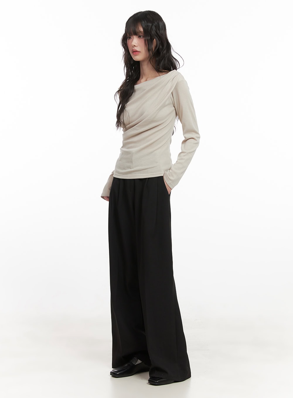 Pintuck Relaxed-Fit Slacks CJ528