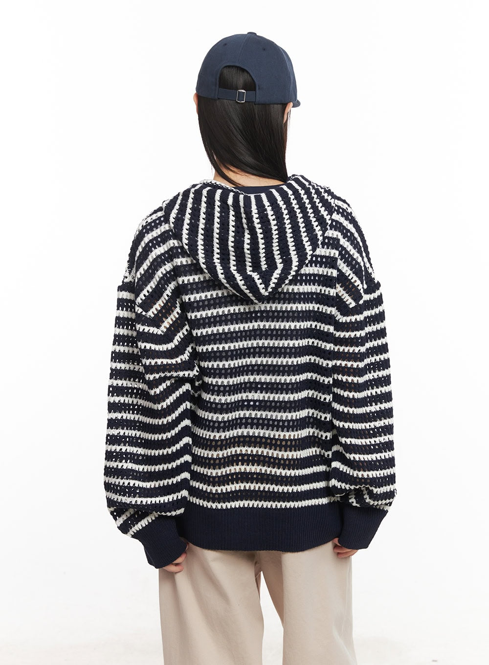 Striped Zip-Up Oversized Hooded Sweater CM520