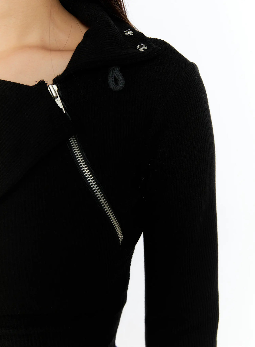 Zipper Detail Rib Knit Long Sleeve CS517