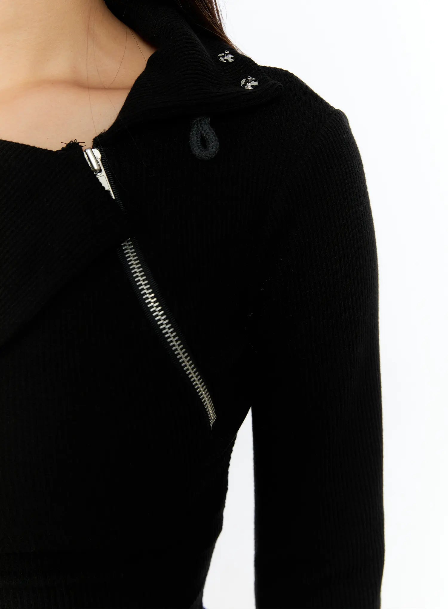 Zipper Detail Rib Knit Long Sleeve CS517