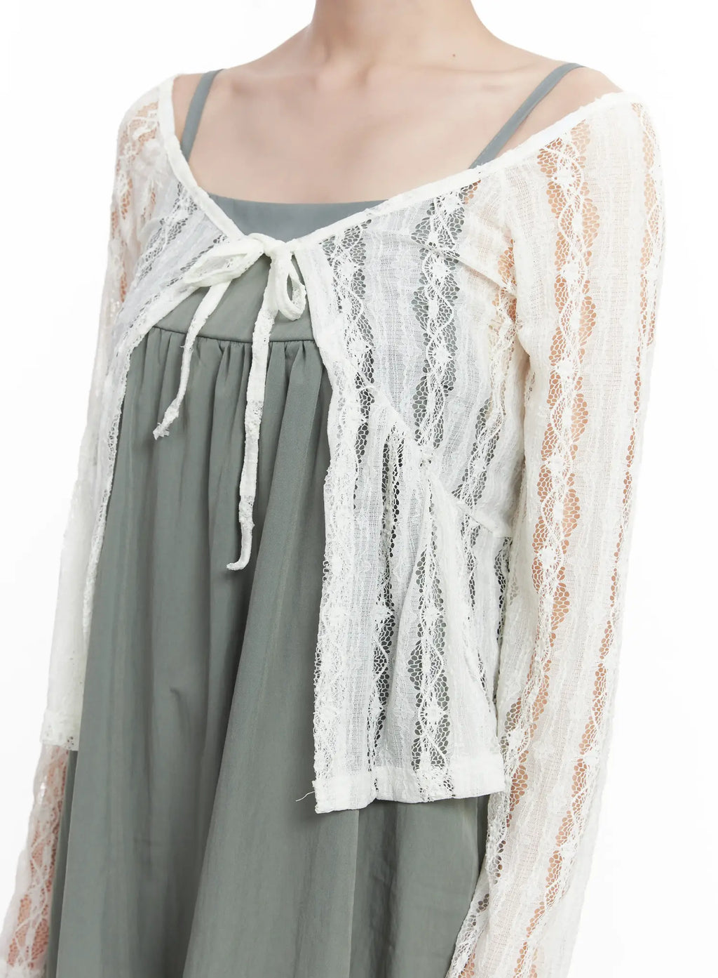 Sheer Lace Ribbon Cardigan CU518