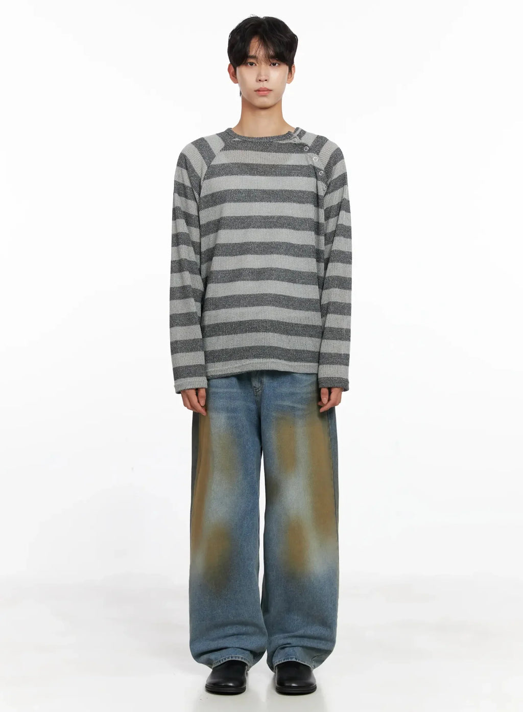 Men's Striped Snap Button Long Sleeve Shirt IO516