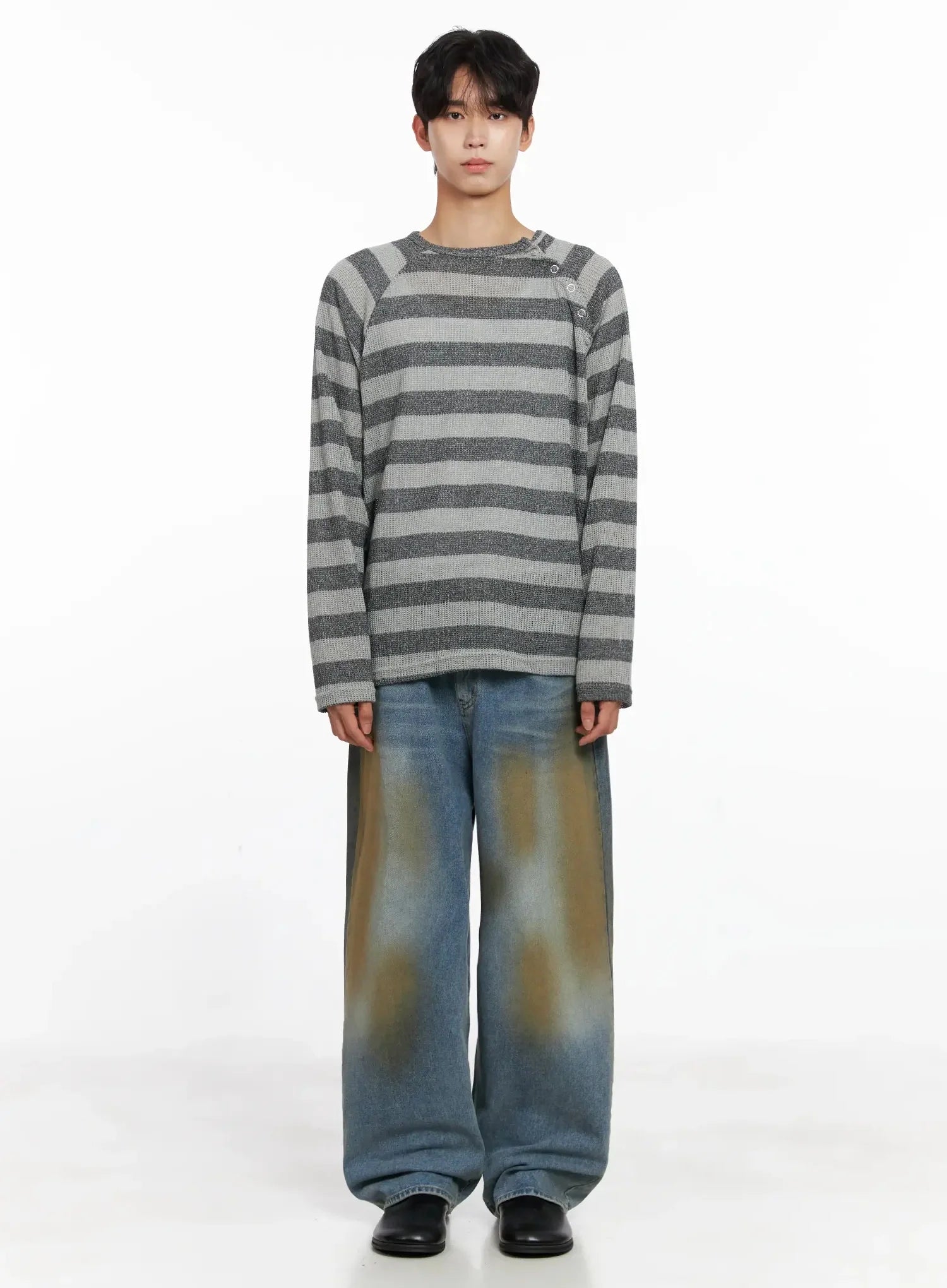 Men's Striped Snap Button Long Sleeve Shirt IO516