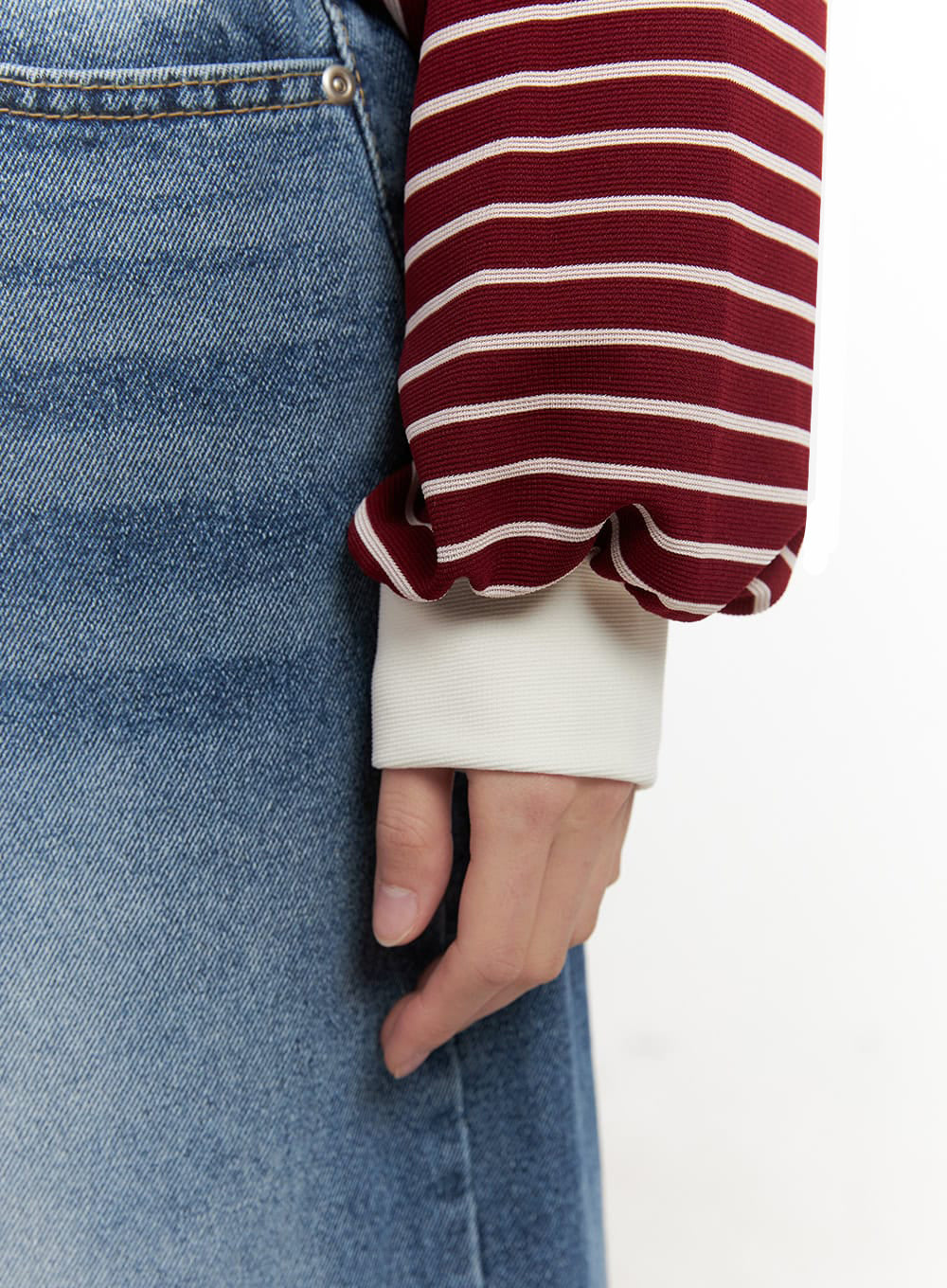 Oversized Stripe Collared Long Sleeve Top IJ527