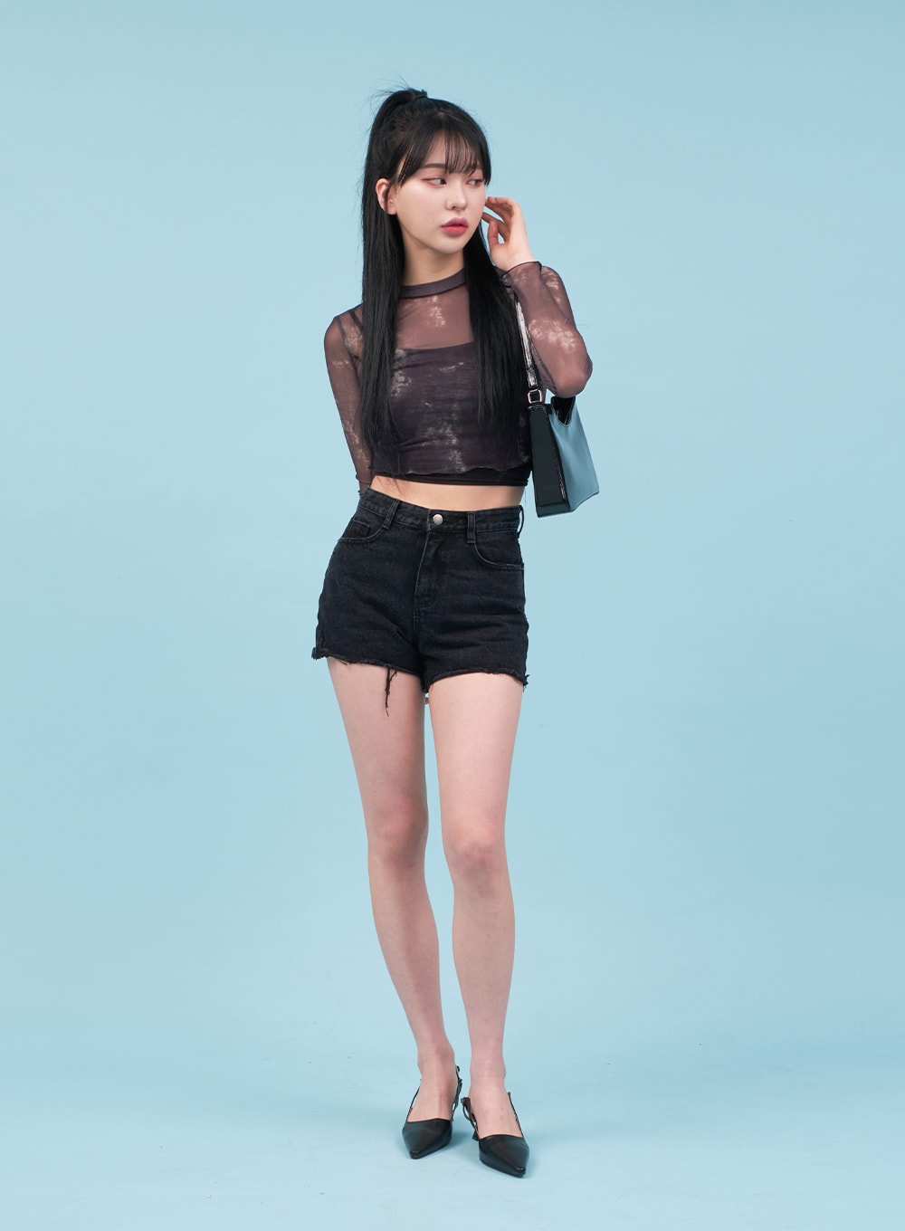 Tie-dye Sheer Cropped Long-sleeve Top CA07