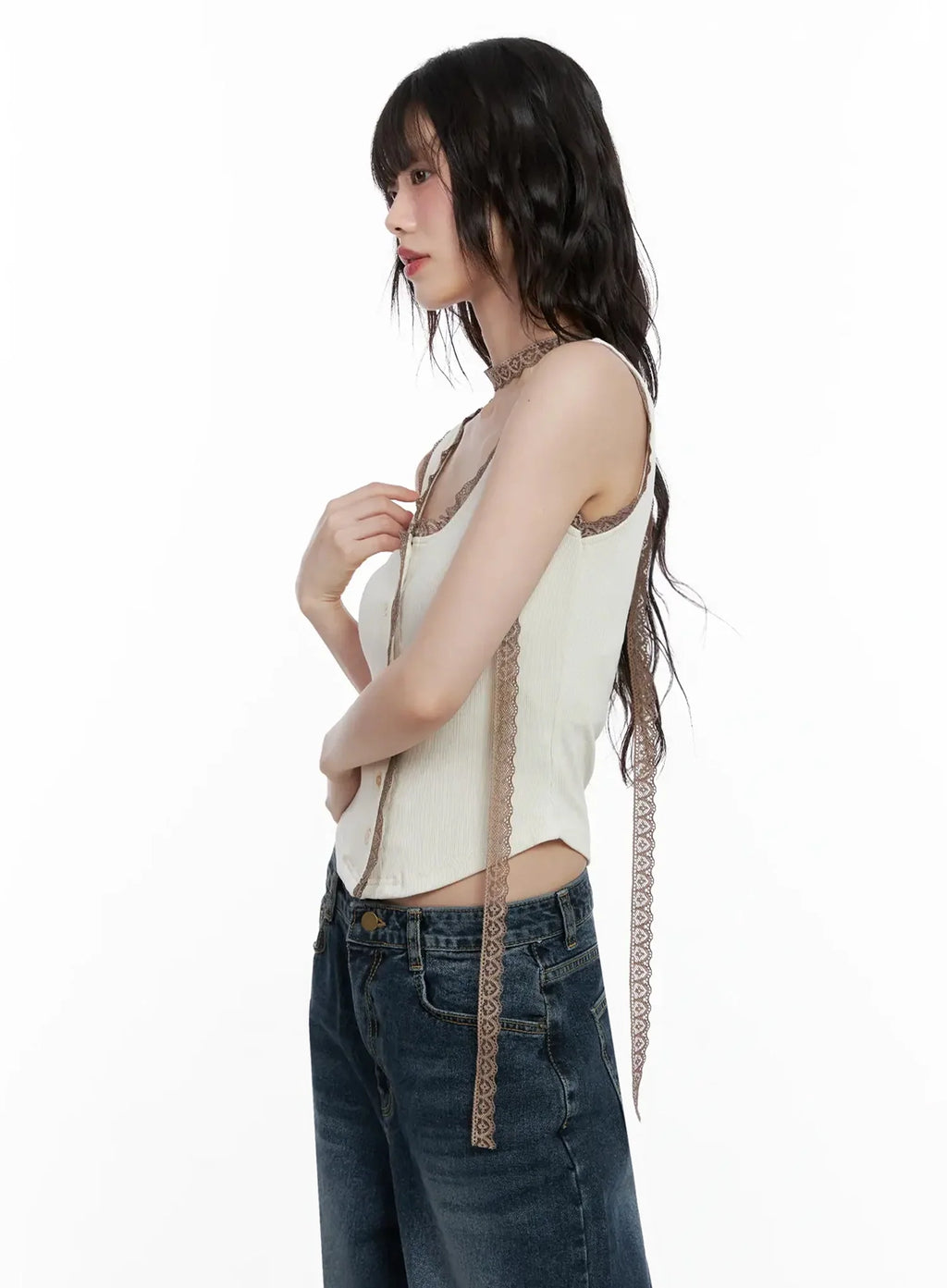 Embroidered Lace Trim Tank Top IL531
