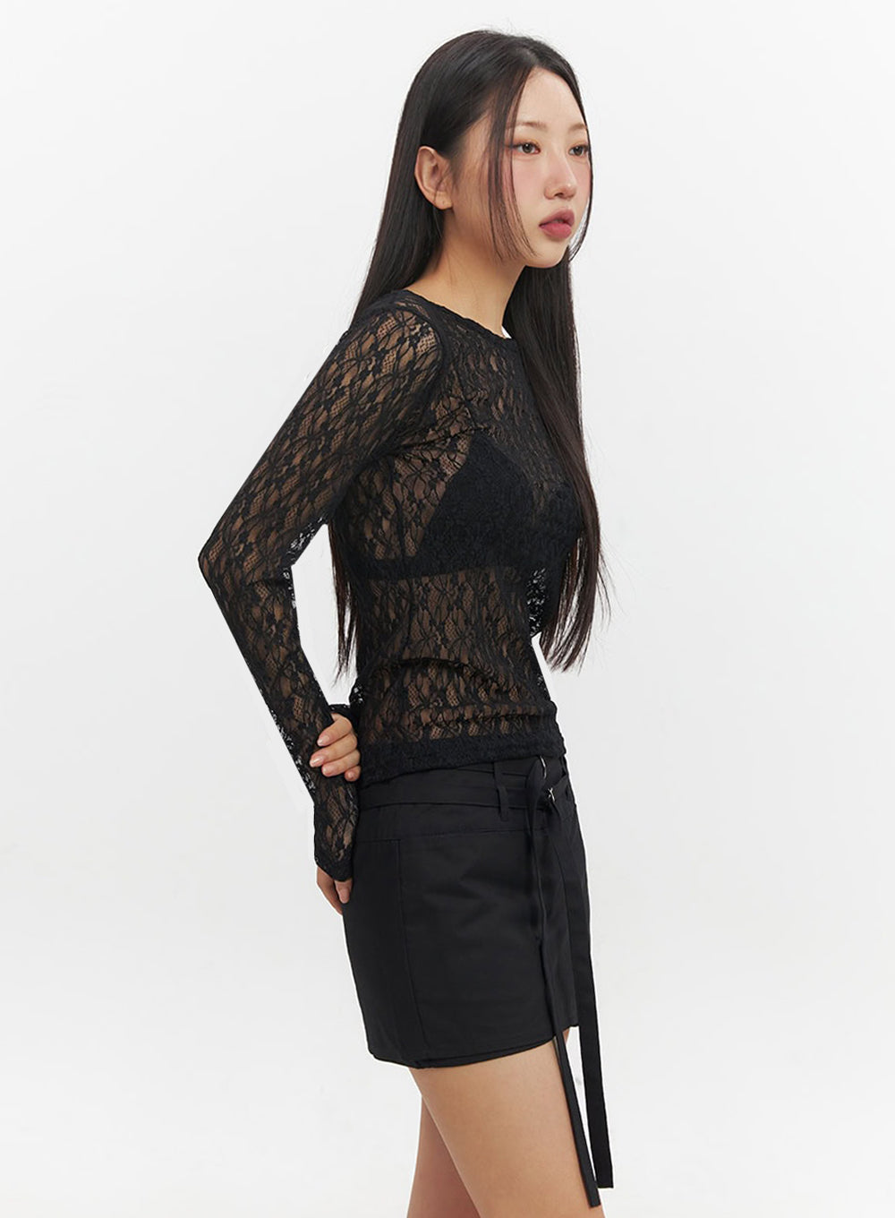 Sheer Lace Long Sleeve Top IF510