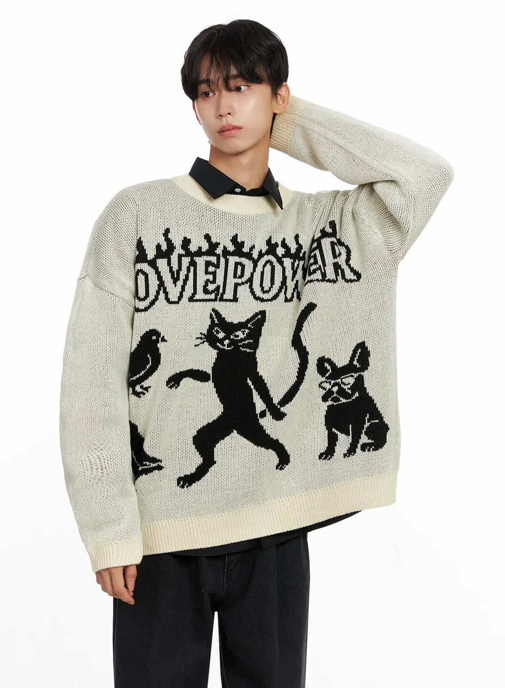 Men's Oversized Graphic Knit Sweater IO517