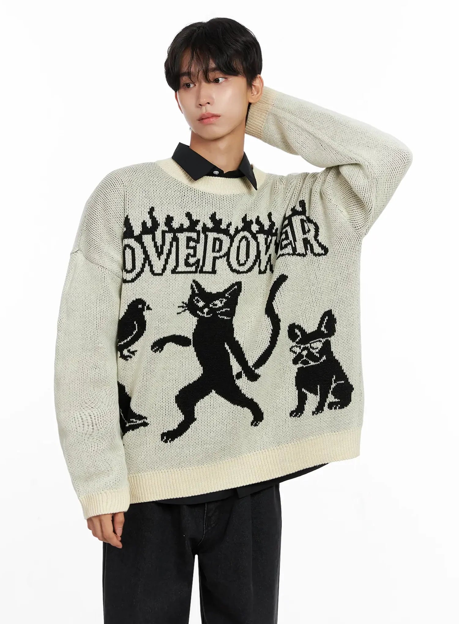 Men's Oversized Graphic Knit Sweater IO517