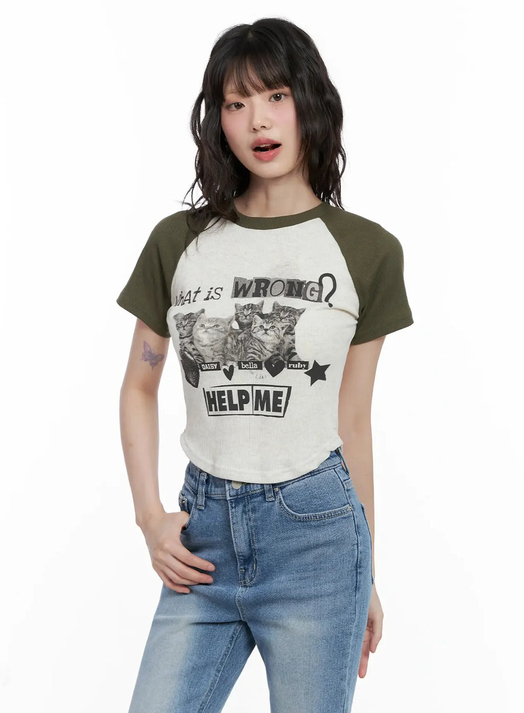 Cat Graphic Raglan Tee IL531