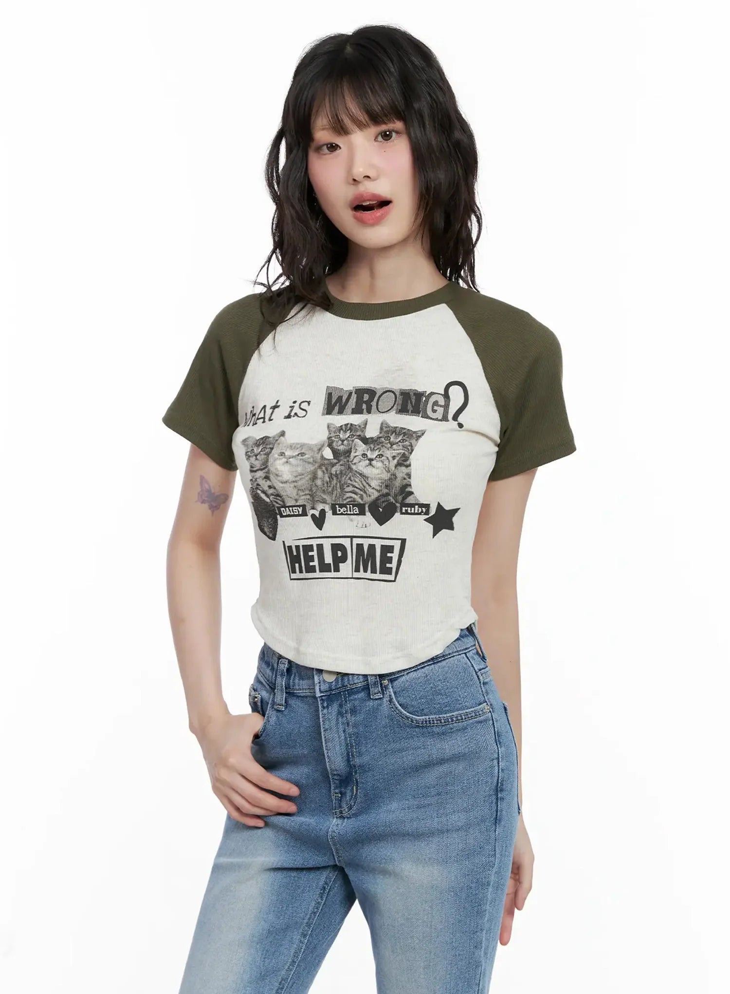 Cat Graphic Raglan Tee IL531