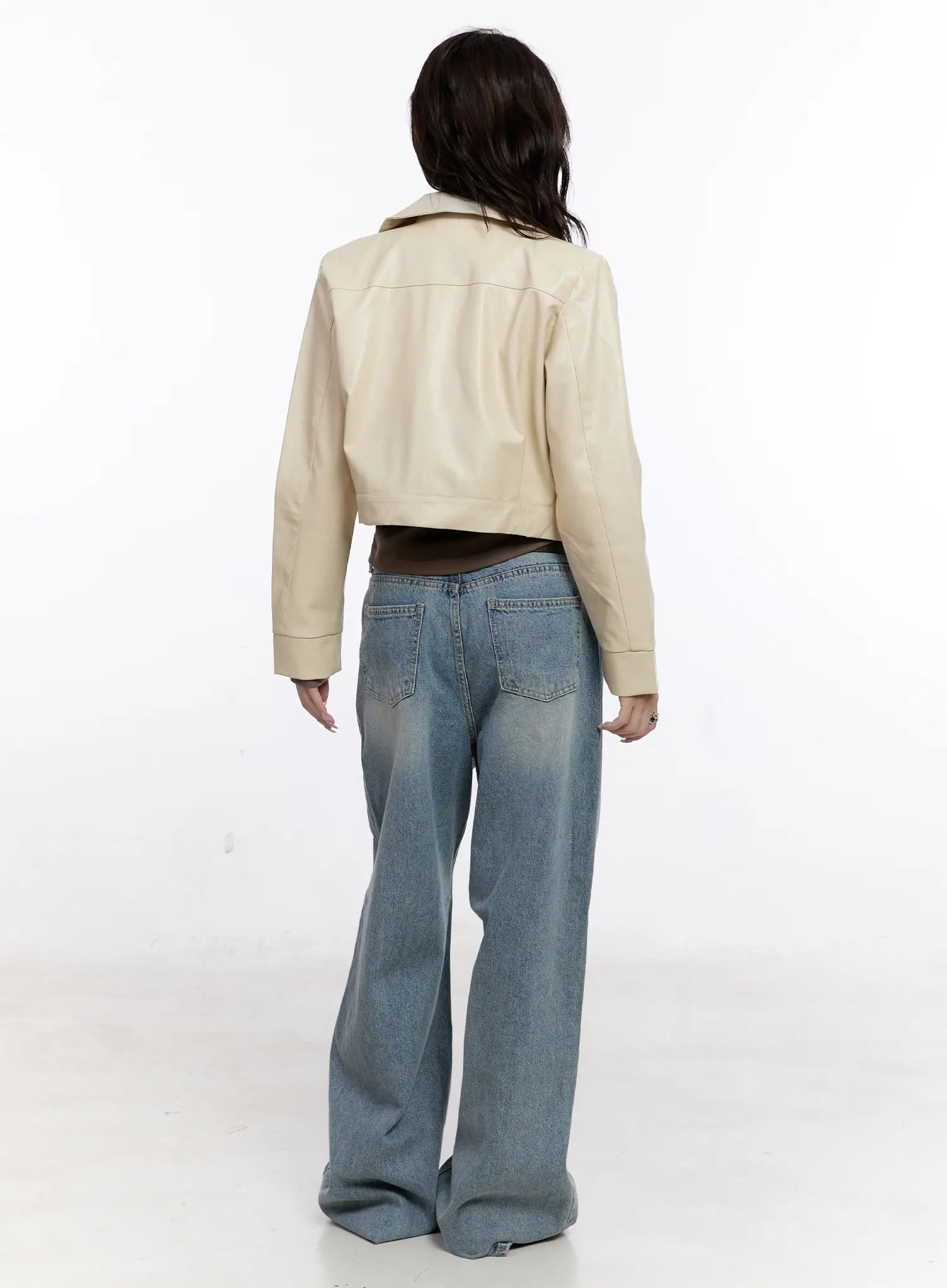 Faux Leather Cropped Zip-Up Jacket CS530