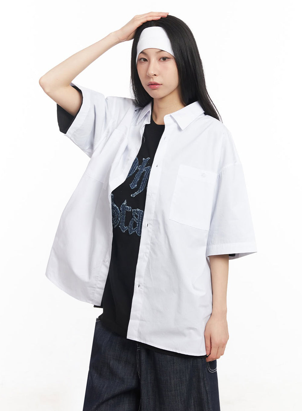 Cotton Collared Oversize Shirt IY529