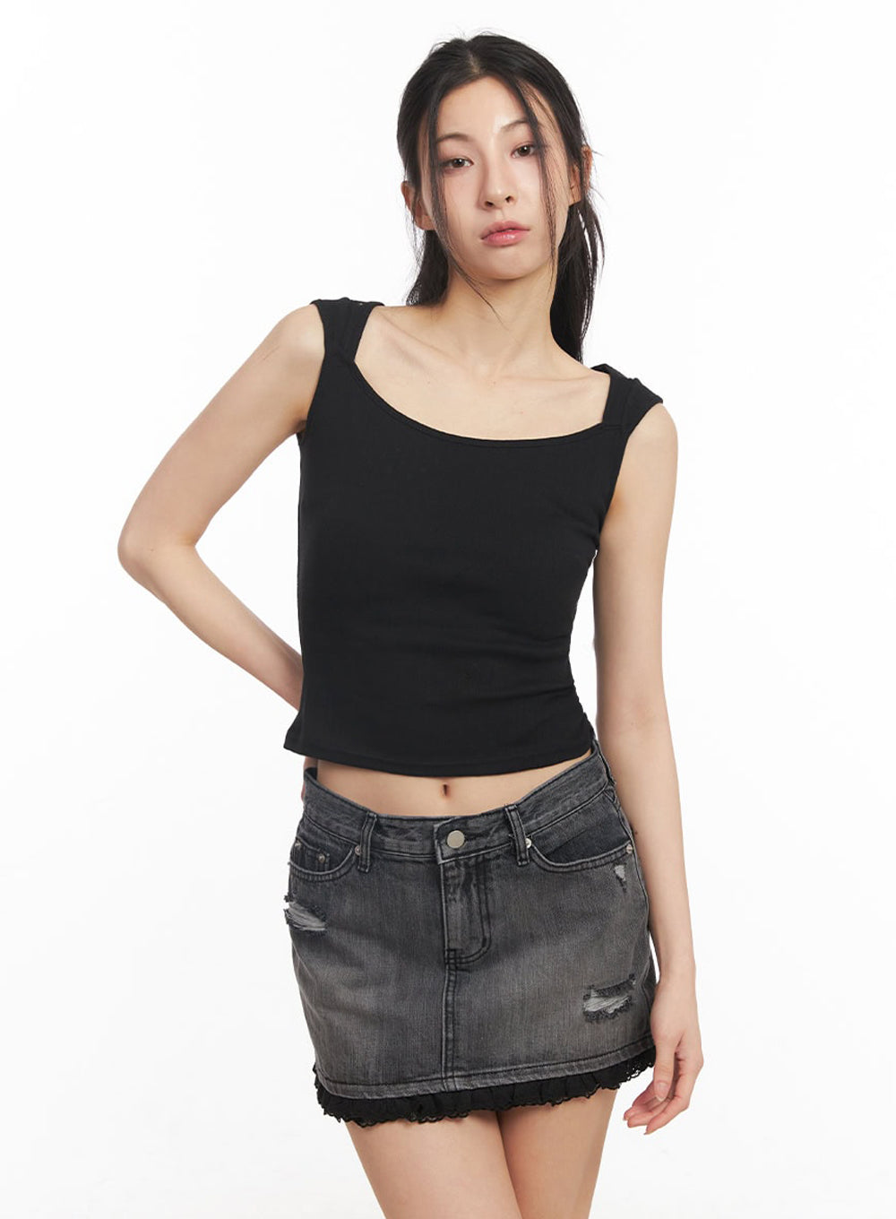 Square-Neck Off-Shoulder Top IY529