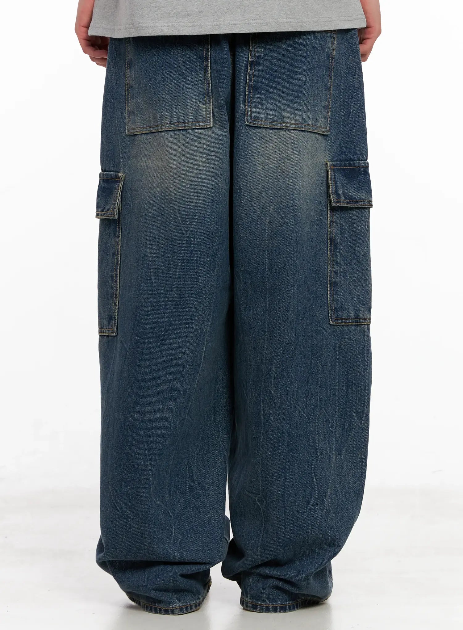Men's Wide-Leg Cargo Denim Jeans IL518