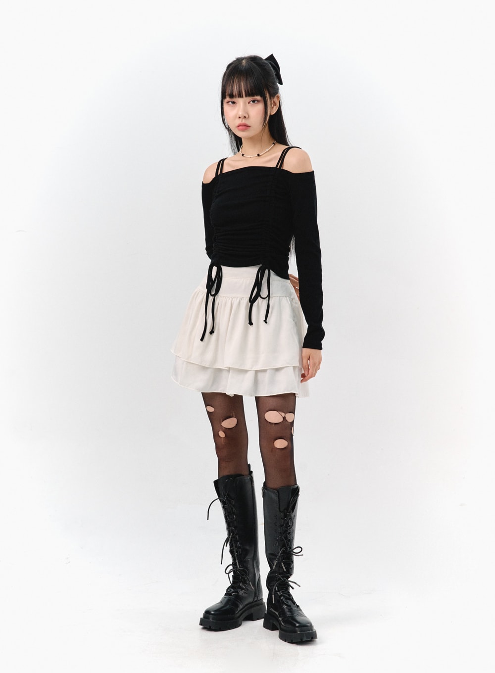 Tiered Elastic Band Mini Skirt IS322