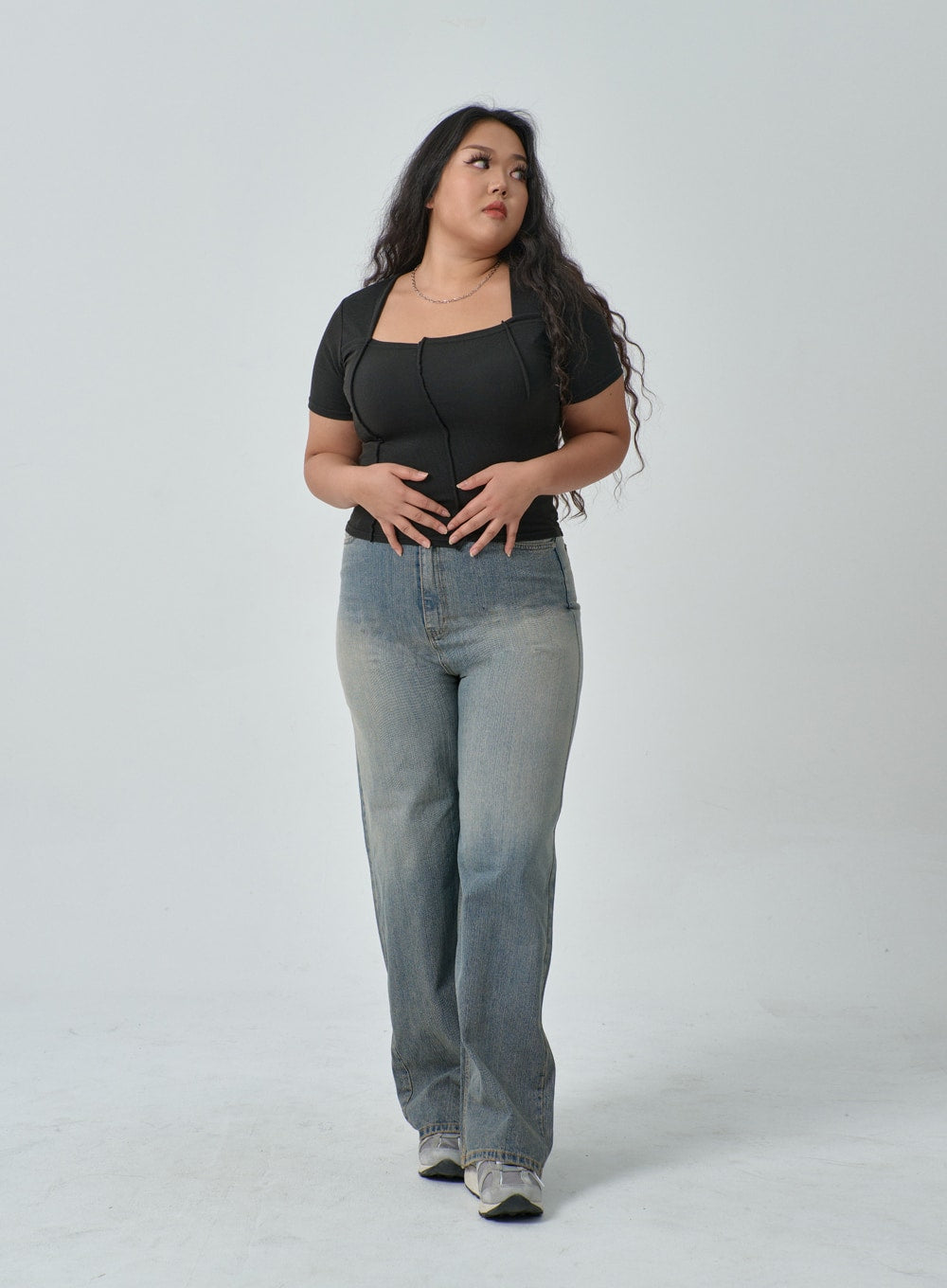 Plus Square Neck Crop T-Shirt IF317