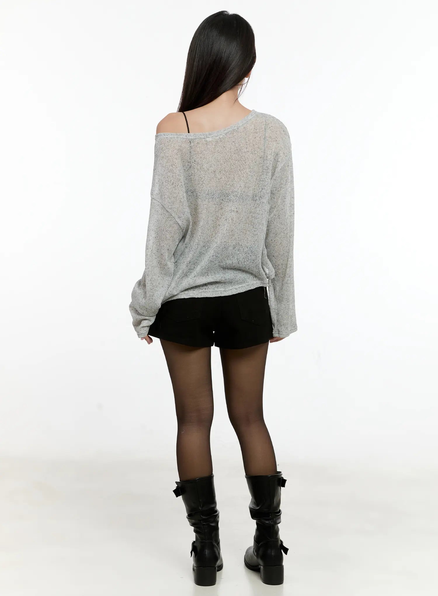 Off-Shoulder Sheer Long-Sleeve Top CG501