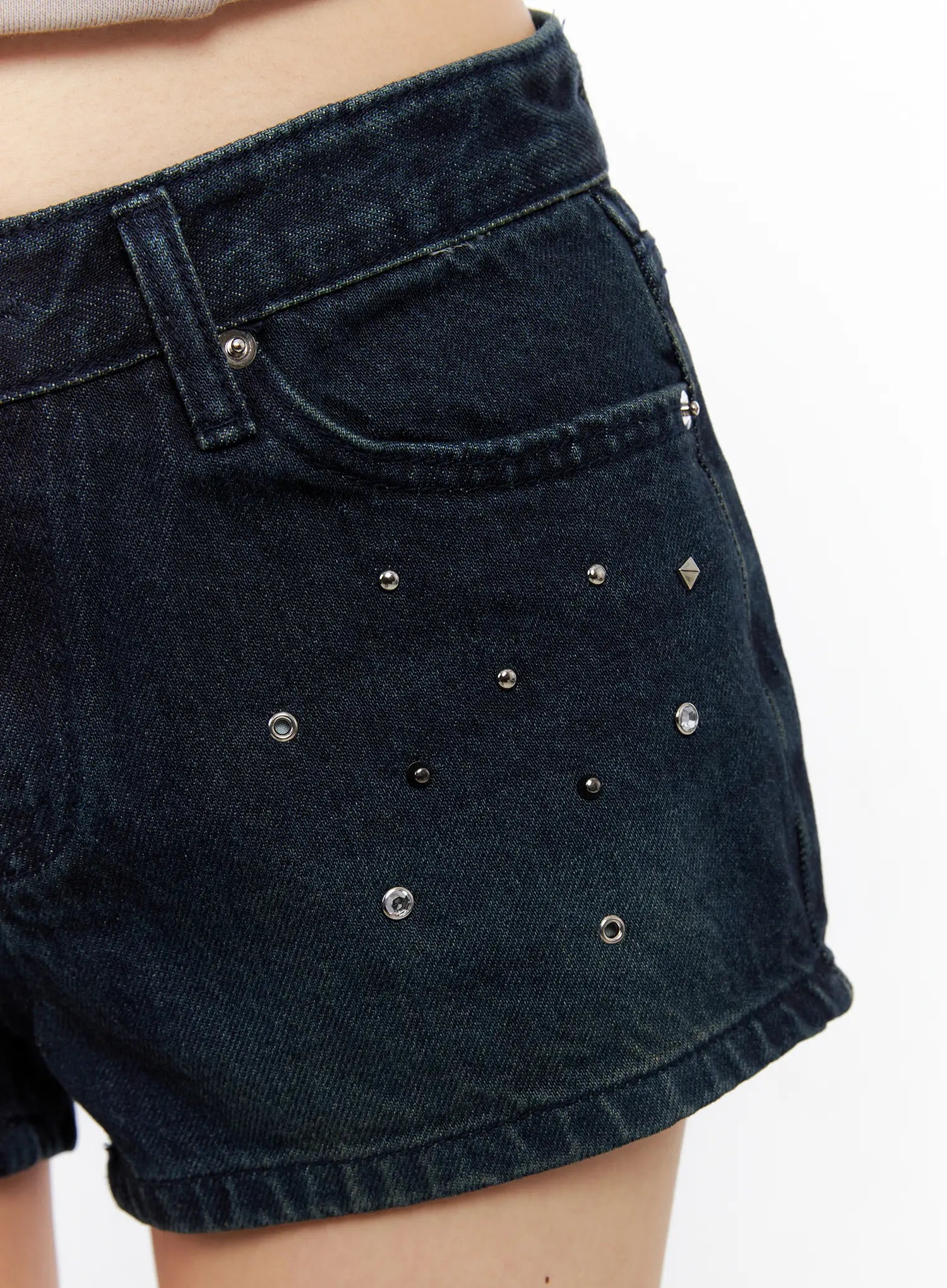 Studded Washed Denim Shorts CL530