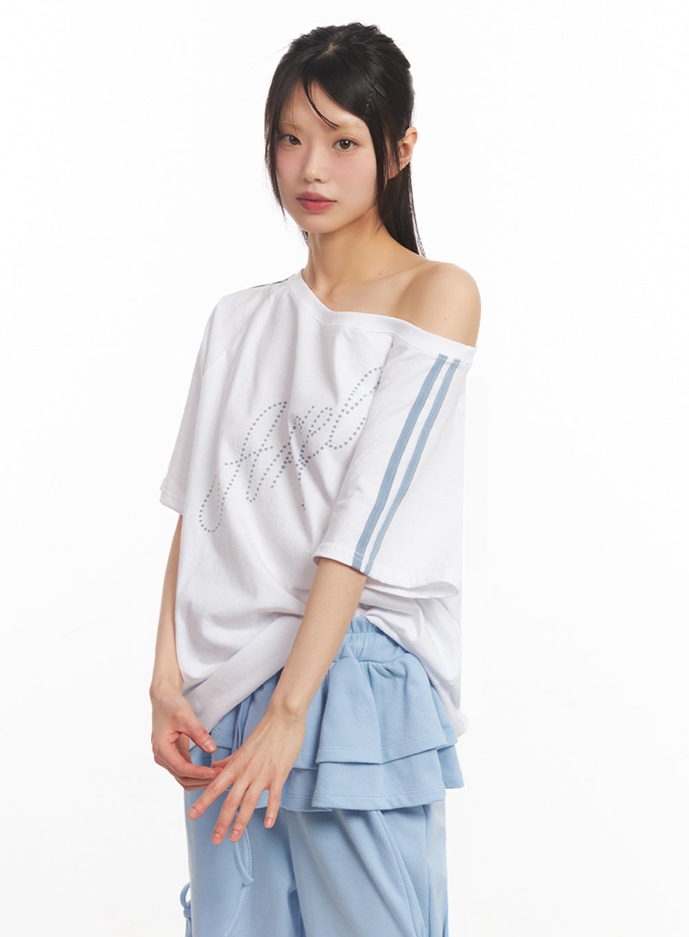 Angel One-Shoulder Stripe T-Shirt IY502