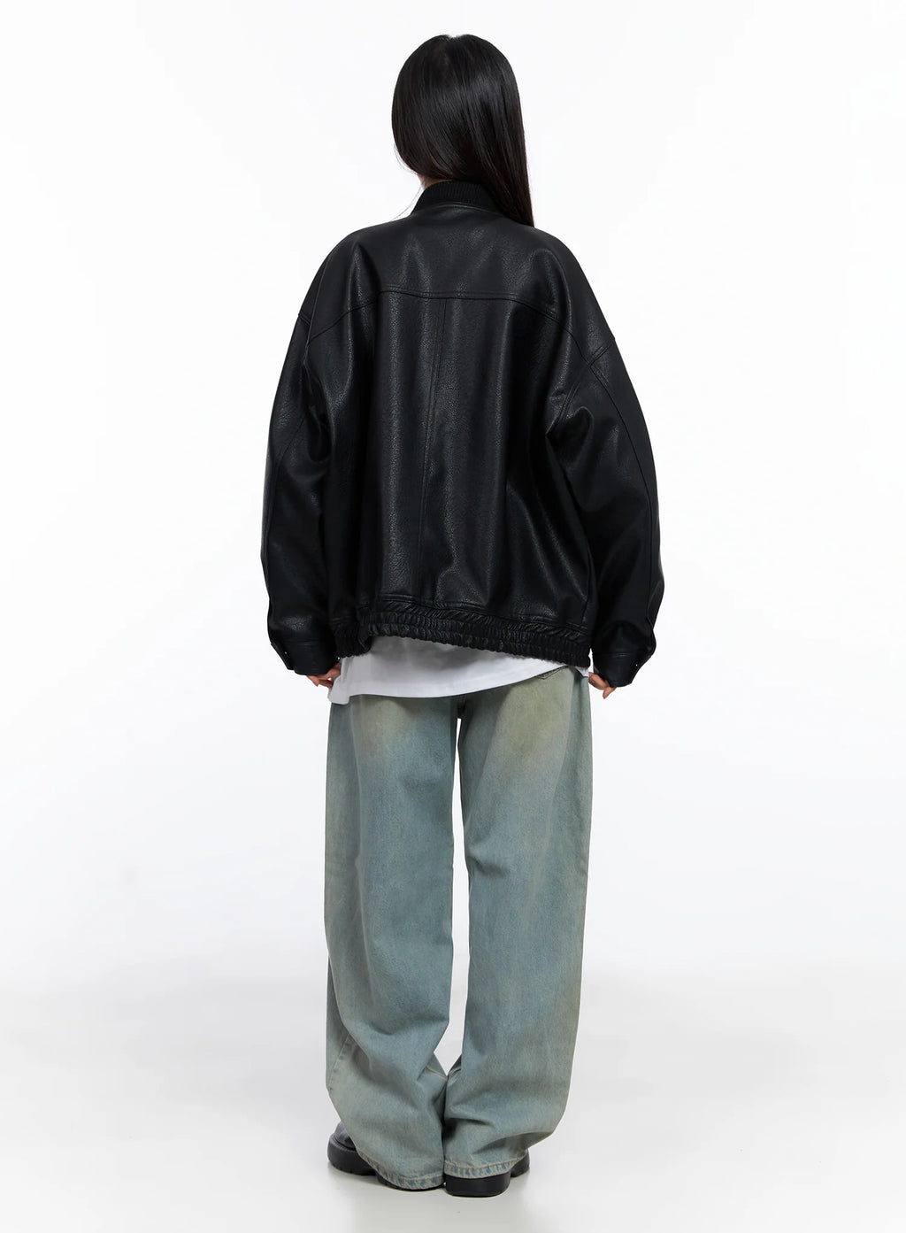 Oversized Faux Leather Baseball Jacket CO515