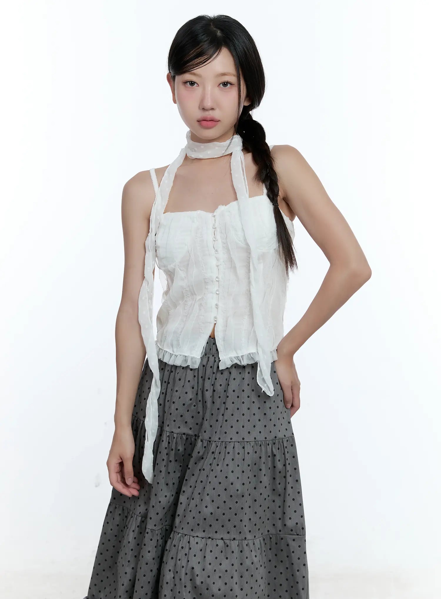 Buttoned Lace Cami Top CU526