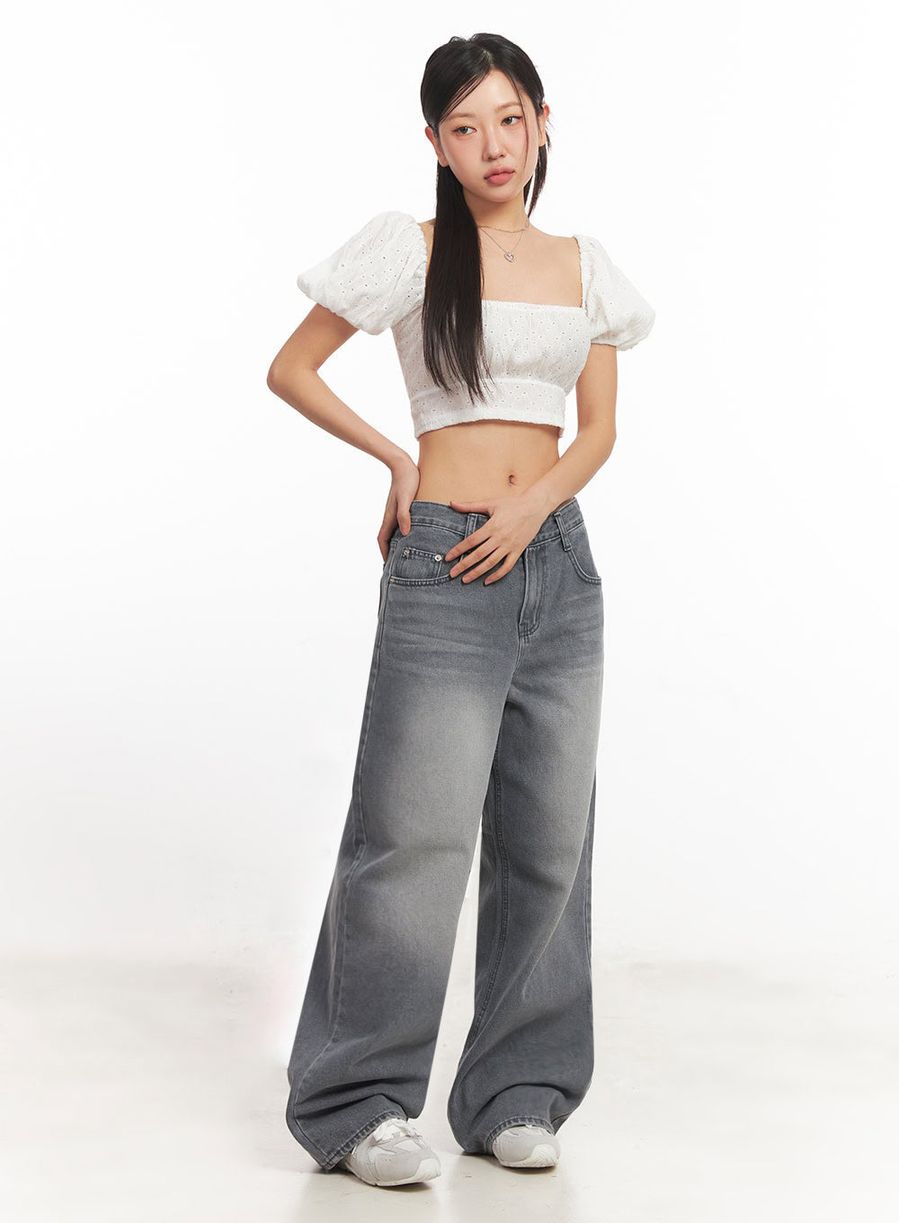 Puff-Sleeve Square Neck Crop Top IA525