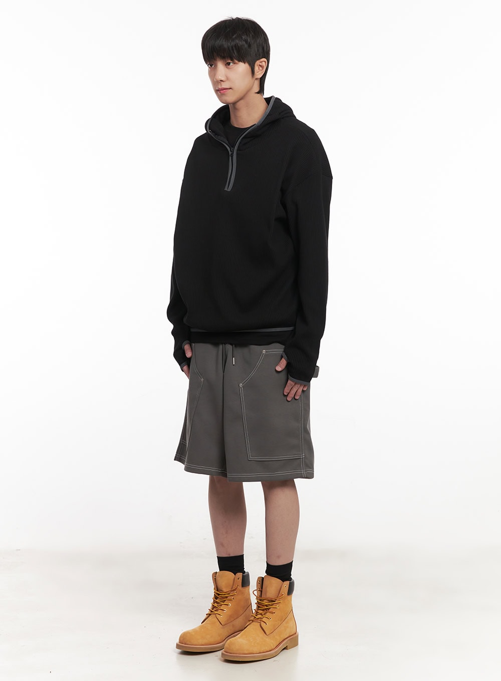 Men's Half-Zip Waffle Knit Hoodie IM519