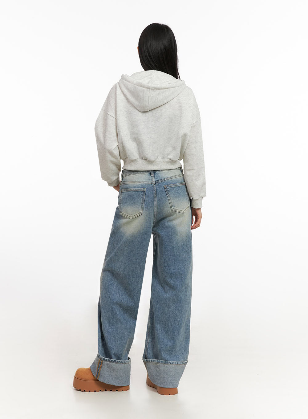 Katie Roll-Up Washed Wide-Leg Jeans ID431