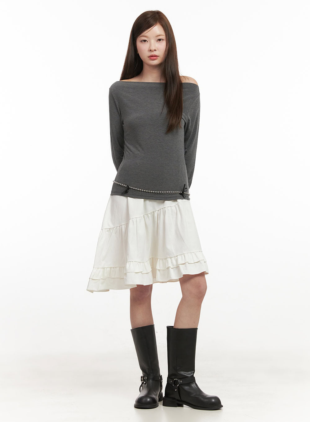 Chic Boat Neck Long Sleeve Top IJ527