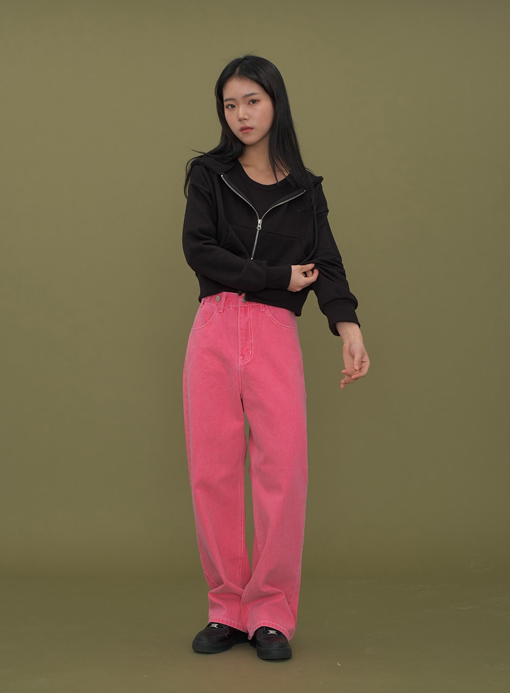 Two Way Cropped Hoodie Zip Up C2601