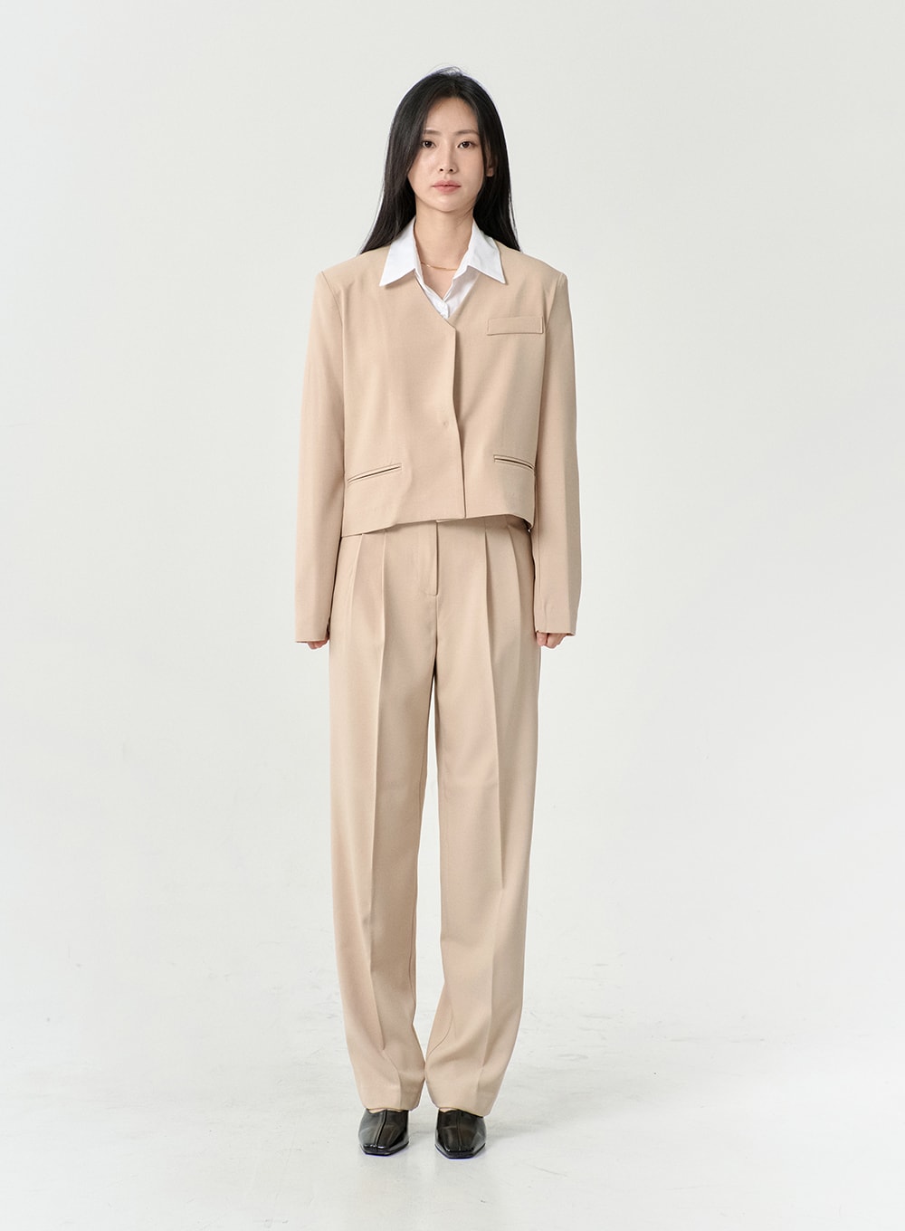 No Collar Semi Cropped Blazer OS13