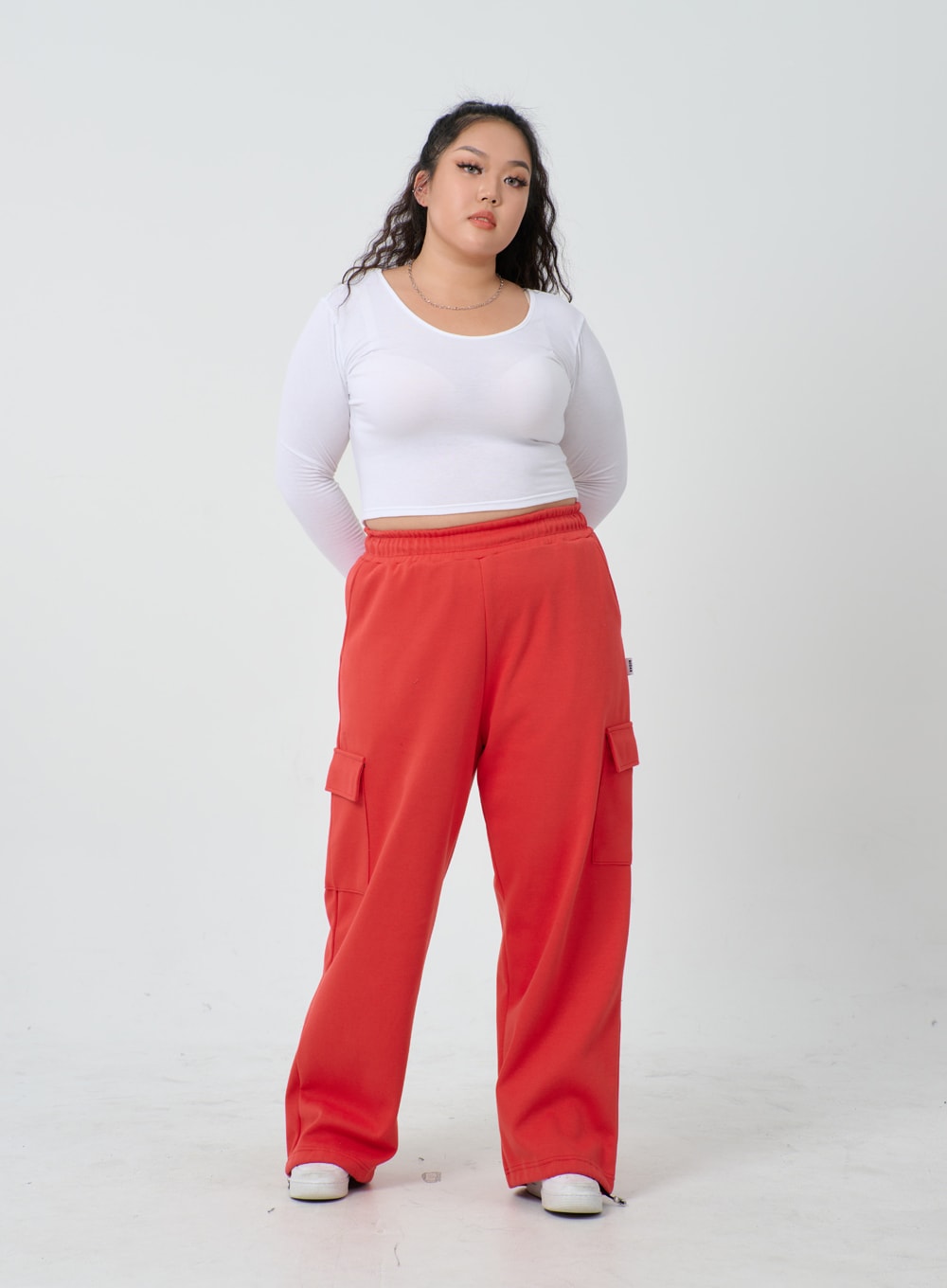 Plus U-Neck Long Sleeve Cropped Top ID27